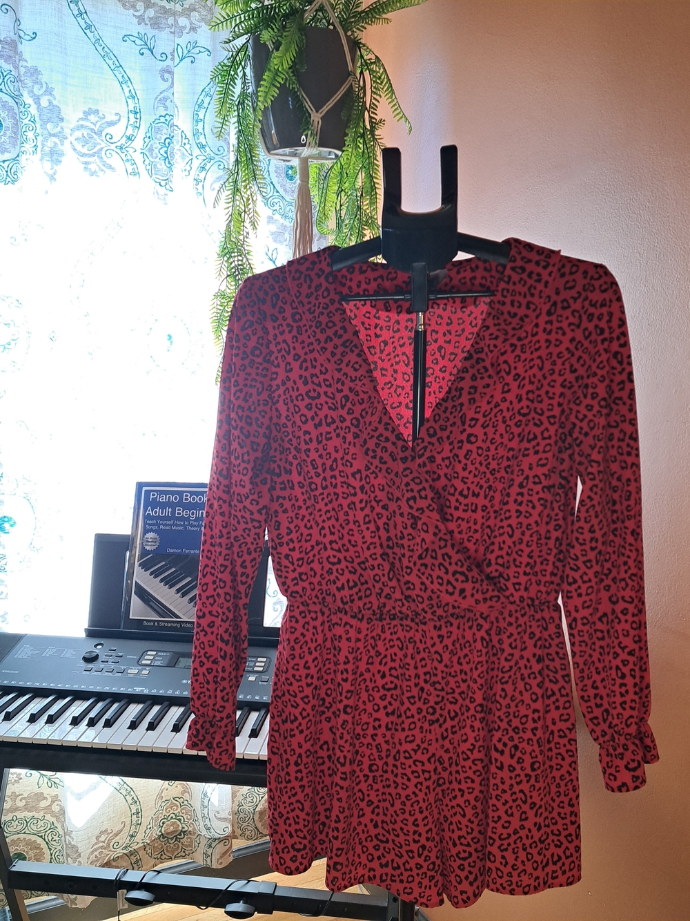 H&M Divided Red Leopard Print Long Sleeve Wrap Romper